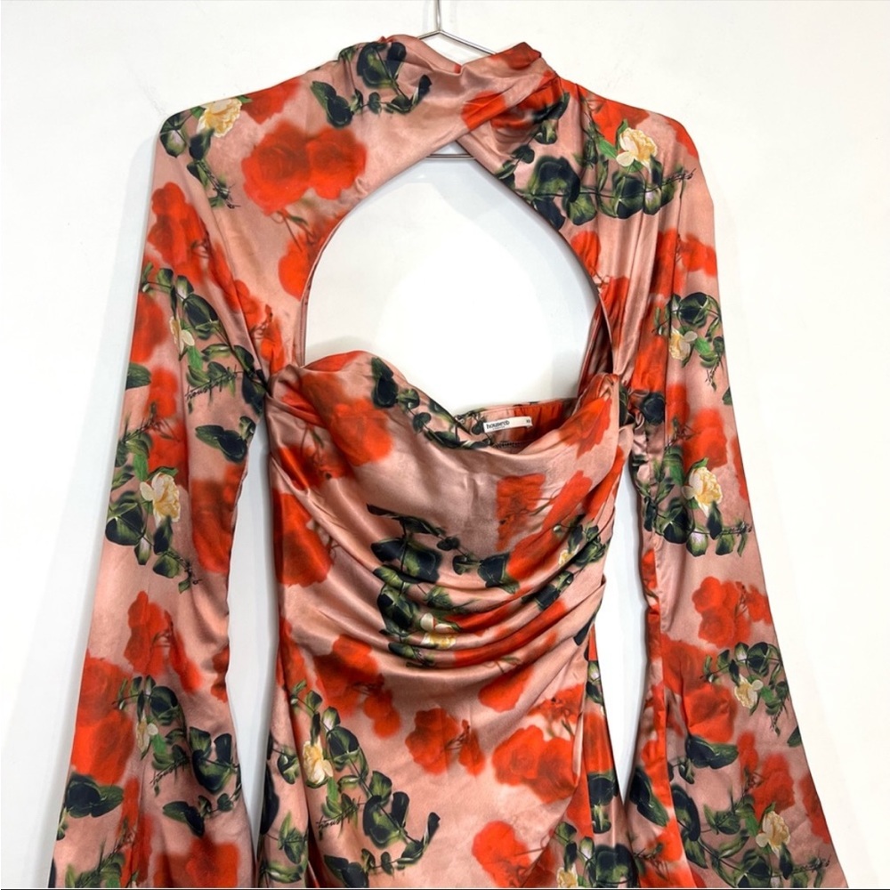 House of CB ‘Toira’ Satin Rose Print draped corset mini dress NWOT - Picture 5 of 12